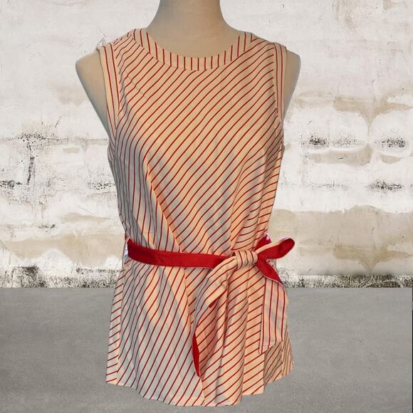 Cremieux NWT Red & White Striped Sleeveless Top with Tie-Size Small - Picture 1 of 5